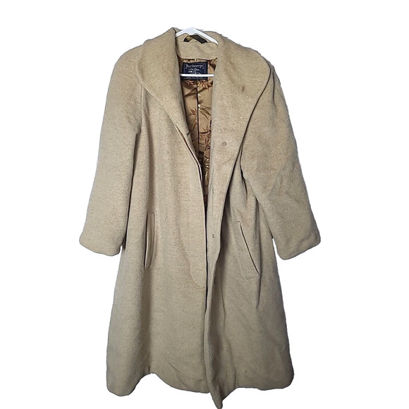 Vtg Burberrys Old Money Mob Wife Tan Mohair Collared Trench Coat Womans Size XL - Picture 1 of 10